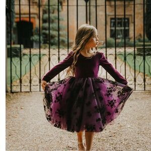 Pleiades Plum Flocked Floral Tulle Dress Sz 6